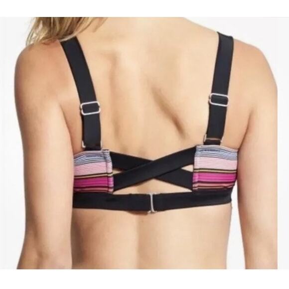 Athleta Bikini Women's 34B/C Capri Stripe Pura Pink Black Wired Adjustable Strap - Picture 3 of 11